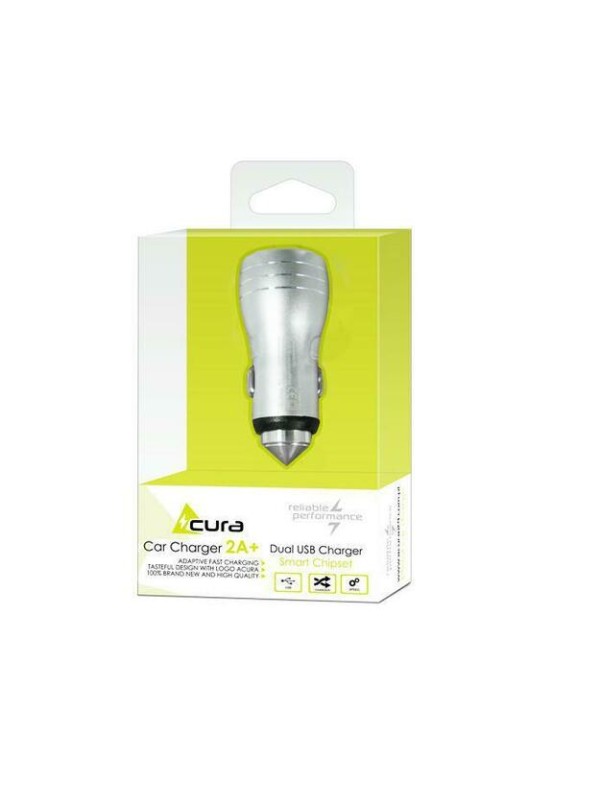  CURA CAR 2  USB  CHARGER 2A+ SILVER 
