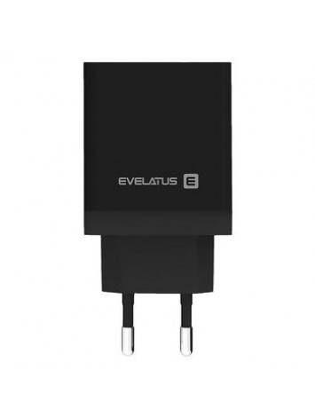  EVELATUS TRAVEL CHARGER ETC04 USB2.4A + TYPE C 3A 30W POWER DELIVERY BLACK